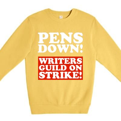 Pens Down Writers Guild On Strike Anti Ai Chatbots Wga Premium Crewneck Sweatshirt