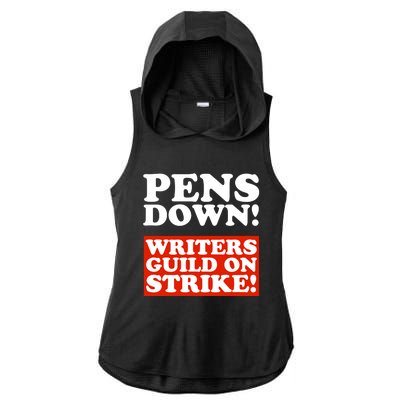 Pens Down Writers Guild On Strike Anti Ai Chatbots Wga Ladies PosiCharge Tri-Blend Wicking Draft Hoodie Tank