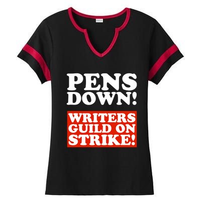 Pens Down Writers Guild On Strike Anti Ai Chatbots Wga Ladies Halftime Notch Neck Tee