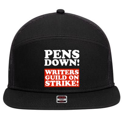 Pens Down Writers Guild On Strike Anti Ai Chatbots Wga 7 Panel Mesh Trucker Snapback Hat