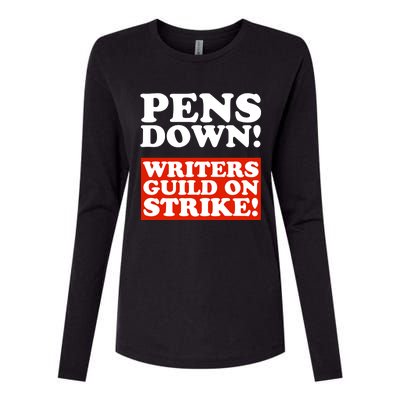 Pens Down Writers Guild On Strike Anti Ai Chatbots Wga Womens Cotton Relaxed Long Sleeve T-Shirt