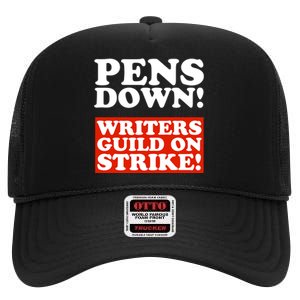 Pens Down Writers Guild On Strike Anti Ai Chatbots Wga High Crown Mesh Back Trucker Hat