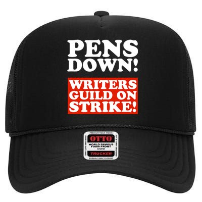 Pens Down Writers Guild On Strike Anti Ai Chatbots Wga High Crown Mesh Back Trucker Hat