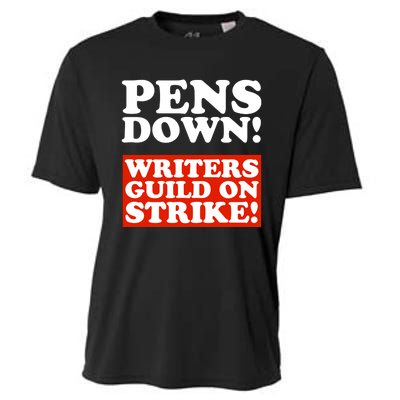 Pens Down Writers Guild On Strike Anti Ai Chatbots Wga Cooling Performance Crew T-Shirt