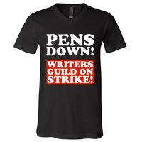 Pens Down Writers Guild On Strike Anti Ai Chatbots Wga V-Neck T-Shirt