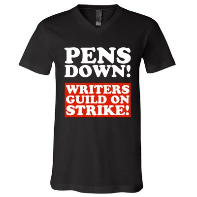 Pens Down Writers Guild On Strike Anti Ai Chatbots Wga V-Neck T-Shirt