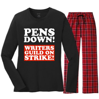 Pens Down Writers Guild On Strike Anti Ai Chatbots Wga Women's Long Sleeve Flannel Pajama Set 