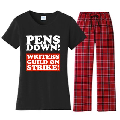 Pens Down Writers Guild On Strike Anti Ai Chatbots Wga Women's Flannel Pajama Set