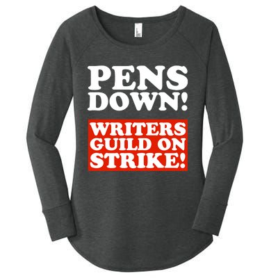 Pens Down Writers Guild On Strike Anti Ai Chatbots Wga Women's Perfect Tri Tunic Long Sleeve Shirt