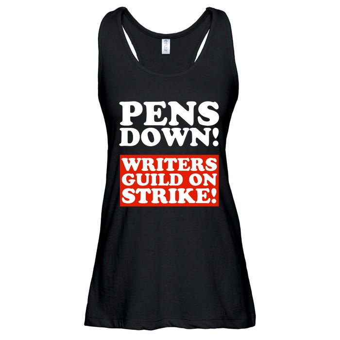 Pens Down Writers Guild On Strike Anti Ai Chatbots Wga Ladies Essential Flowy Tank