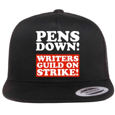 Pens Down Writers Guild On Strike Anti Ai Chatbots Wga Flat Bill Trucker Hat