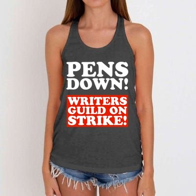 Pens Down Writers Guild On Strike Anti Ai Chatbots Wga Women's Knotted Racerback Tank