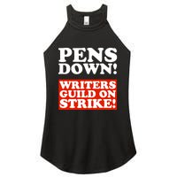 Pens Down Writers Guild On Strike Anti Ai Chatbots Wga Women's Perfect Tri Rocker Tank