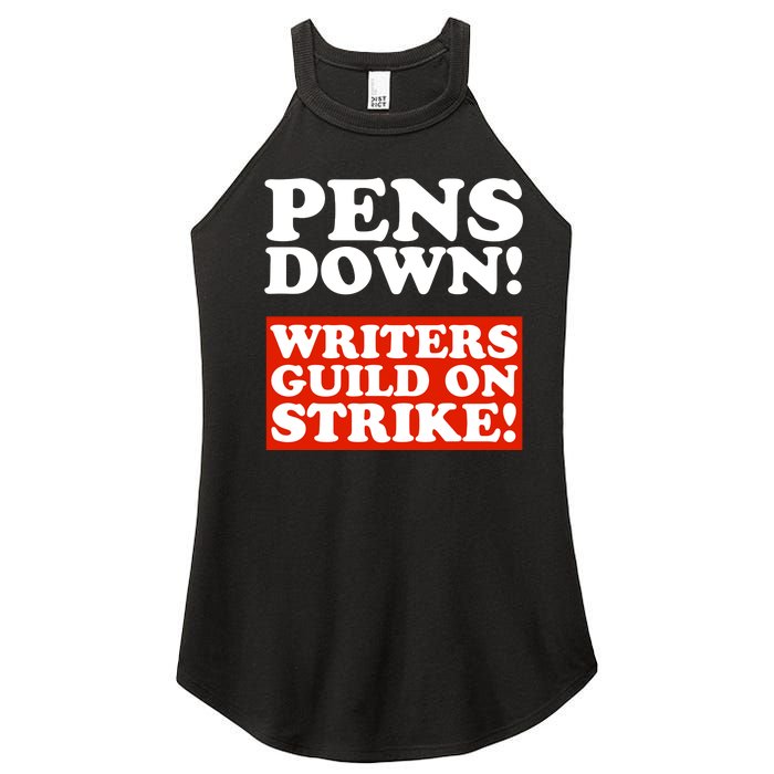 Pens Down Writers Guild On Strike Anti Ai Chatbots Wga Women's Perfect Tri Rocker Tank