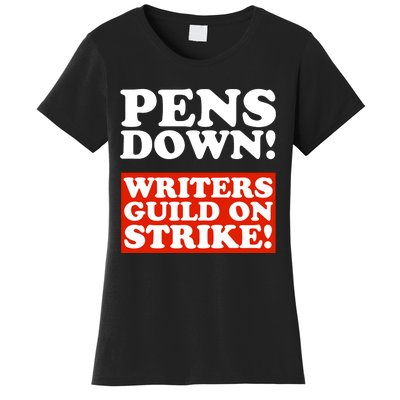 Pens Down Writers Guild On Strike Anti Ai Chatbots Wga Women's T-Shirt