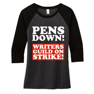 Pens Down Writers Guild On Strike Anti Ai Chatbots Wga Women's Tri-Blend 3/4-Sleeve Raglan Shirt