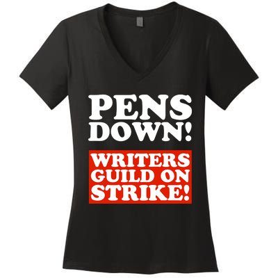 Pens Down Writers Guild On Strike Anti Ai Chatbots Wga Women's V-Neck T-Shirt