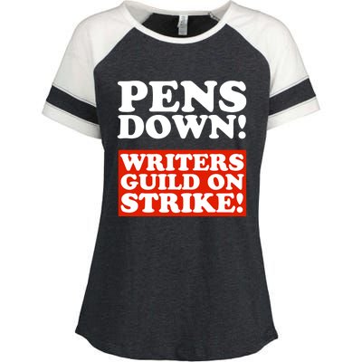 Pens Down Writers Guild On Strike Anti Ai Chatbots Wga Enza Ladies Jersey Colorblock Tee