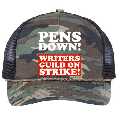 Pens Down Writers Guild On Strike Anti Ai Chatbots Wga Retro Rope Trucker Hat Cap