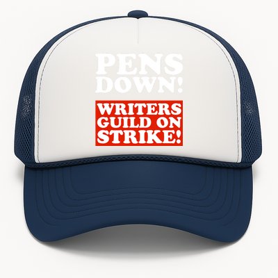 Pens Down Writers Guild On Strike Anti Ai Chatbots Wga Trucker Hat