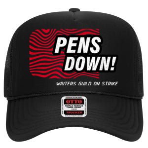 Pens Down Writers Guild On Strike Anti AI Chatbots WGA High Crown Mesh Back Trucker Hat