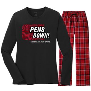 Pens Down Writers Guild On Strike Anti AI Chatbots WGA Women's Long Sleeve Flannel Pajama Set 