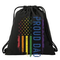 Proud Dad With US Rainbow Flag For Pride Month Family Drawstring Bag