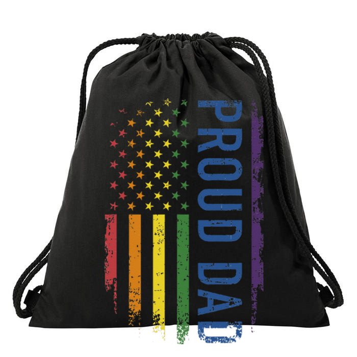 Proud Dad With US Rainbow Flag For Pride Month Family Drawstring Bag