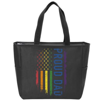 Proud Dad With US Rainbow Flag For Pride Month Family Zip Tote Bag