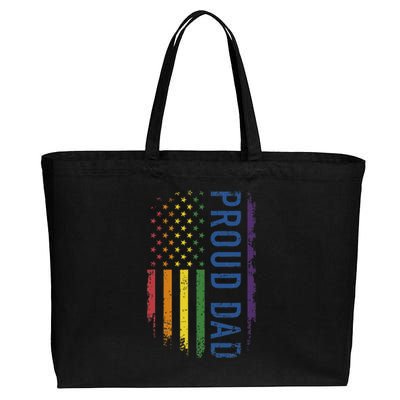 Proud Dad With US Rainbow Flag For Pride Month Family Cotton Canvas Jumbo Tote