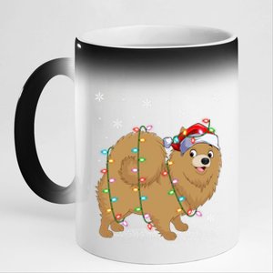 Pomeranian Dog Xmas Lighting Santa Pomeranian Christmas Gift 11oz Black Color Changing Mug