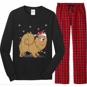 Pomeranian Dog Xmas Lighting Santa Pomeranian Christmas Gift Long Sleeve Pajama Set