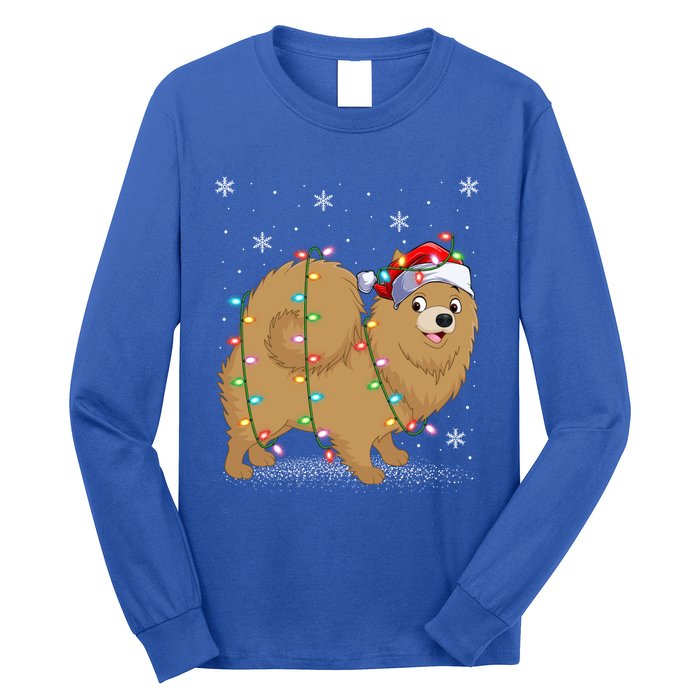 Pomeranian Dog Xmas Lighting Santa Pomeranian Christmas Gift Long Sleeve Shirt