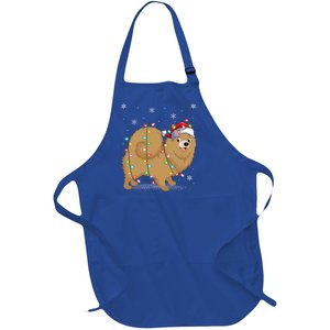 Pomeranian Dog Xmas Lighting Santa Pomeranian Christmas Gift Full-Length Apron With Pockets