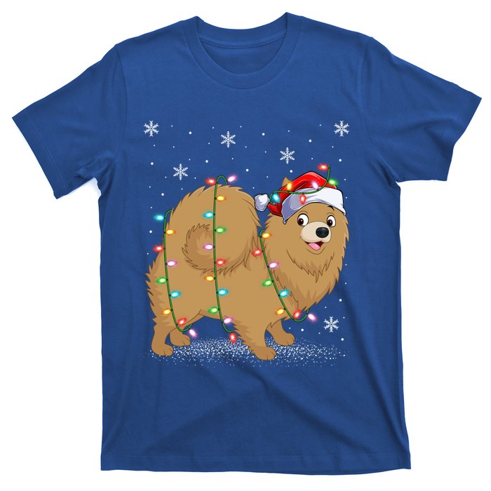 Pomeranian Dog Xmas Lighting Santa Pomeranian Christmas Gift T-Shirt