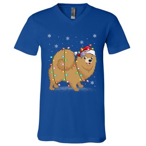 Pomeranian Dog Xmas Lighting Santa Pomeranian Christmas Gift V-Neck T-Shirt