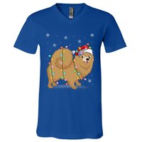 Pomeranian Dog Xmas Lighting Santa Pomeranian Christmas Gift V-Neck T-Shirt