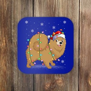 Pomeranian Dog Xmas Lighting Santa Pomeranian Christmas Gift Coaster