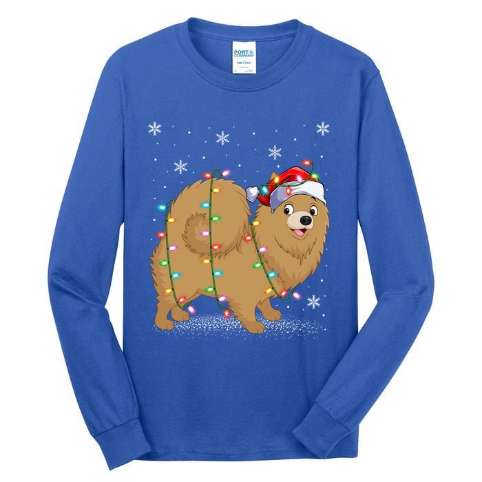 Pomeranian Dog Xmas Lighting Santa Pomeranian Christmas Gift Tall Long Sleeve T-Shirt