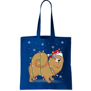 Pomeranian Dog Xmas Lighting Santa Pomeranian Christmas Gift Tote Bag