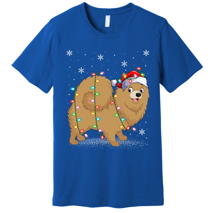 Pomeranian Dog Xmas Lighting Santa Pomeranian Christmas Gift Premium T-Shirt