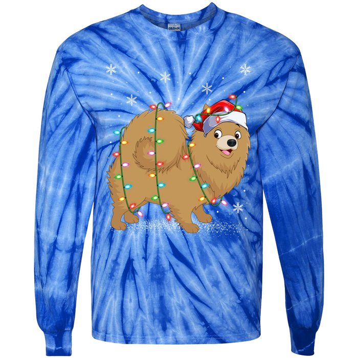 Pomeranian Dog Xmas Lighting Santa Pomeranian Christmas Gift Tie-Dye Long Sleeve Shirt