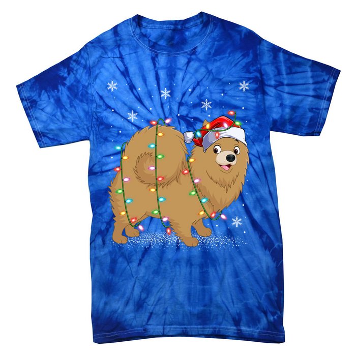 Pomeranian Dog Xmas Lighting Santa Pomeranian Christmas Gift Tie-Dye T-Shirt