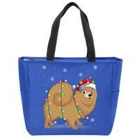 Pomeranian Dog Xmas Lighting Santa Pomeranian Christmas Gift Zip Tote Bag