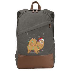 Pomeranian Dog Xmas Lighting Santa Pomeranian Christmas Gift Cotton Canvas Backpack