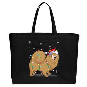 Pomeranian Dog Xmas Lighting Santa Pomeranian Christmas Gift Cotton Canvas Jumbo Tote