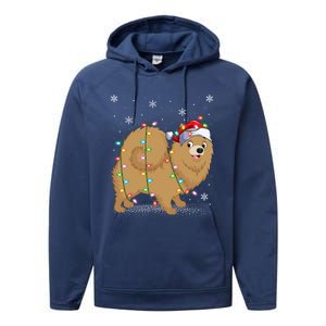 Pomeranian Dog Xmas Lighting Santa Pomeranian Christmas Gift Performance Fleece Hoodie