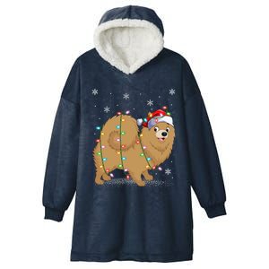 Pomeranian Dog Xmas Lighting Santa Pomeranian Christmas Gift Hooded Wearable Blanket