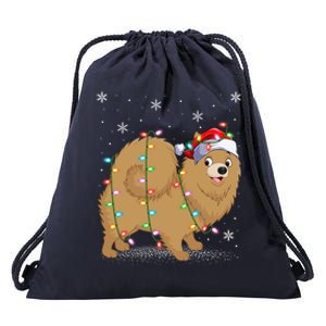 Pomeranian Dog Xmas Lighting Santa Pomeranian Christmas Gift Drawstring Bag