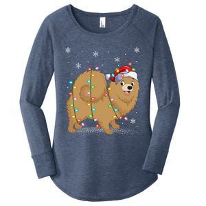 Pomeranian Dog Xmas Lighting Santa Pomeranian Christmas Gift Women's Perfect Tri Tunic Long Sleeve Shirt